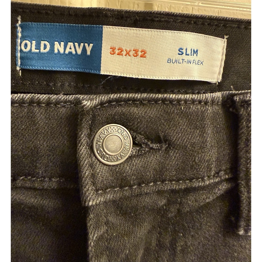 Old Navy Mens Black Distressed Slim Built In Flex Jeans Size 32x32 - Picture 2 of 6